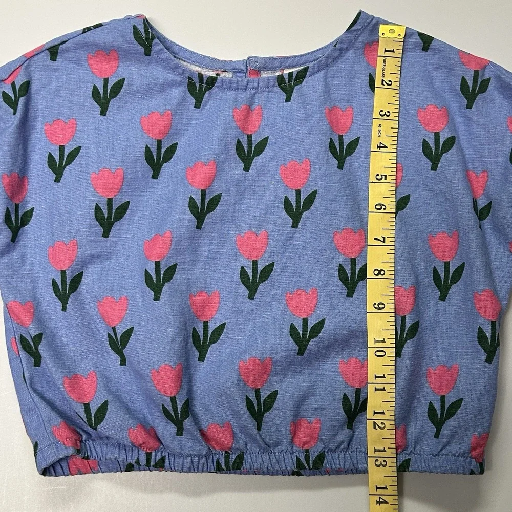 Hanna‎ Andersson Girls Floral Top Size 6-7 (120) Cotton Linen Spring Tulips